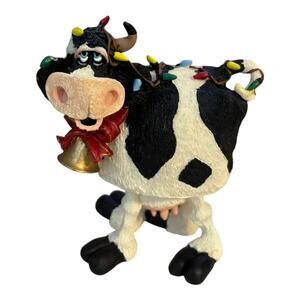 Bobble Top Holstein Cow Christmas Figurine Signed Douglas